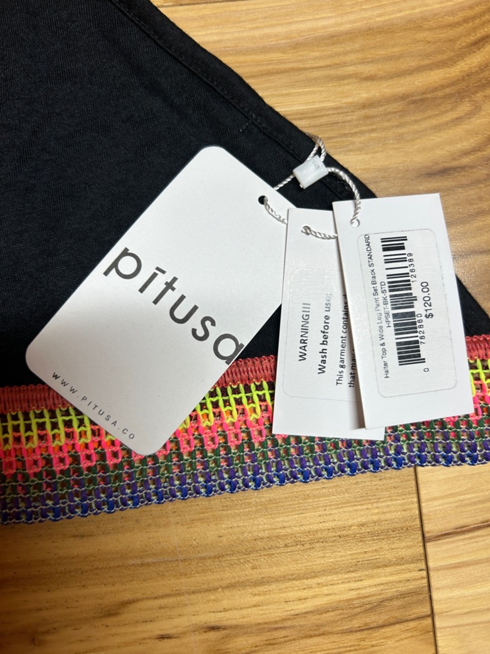 NWT Pitusa Black Halter Crop Top with Rainbow Trim | Size OS - Picture 4 of 7